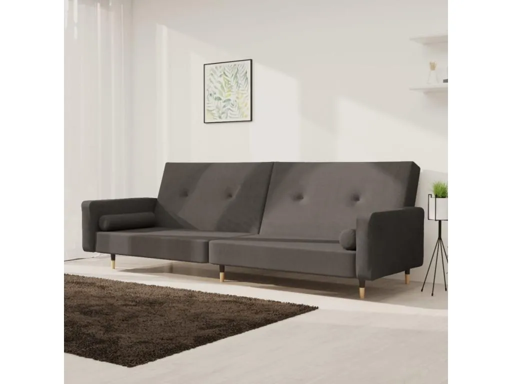 Sofá cama de 2 plazas con dos almohadas terciopelo gris oscuro