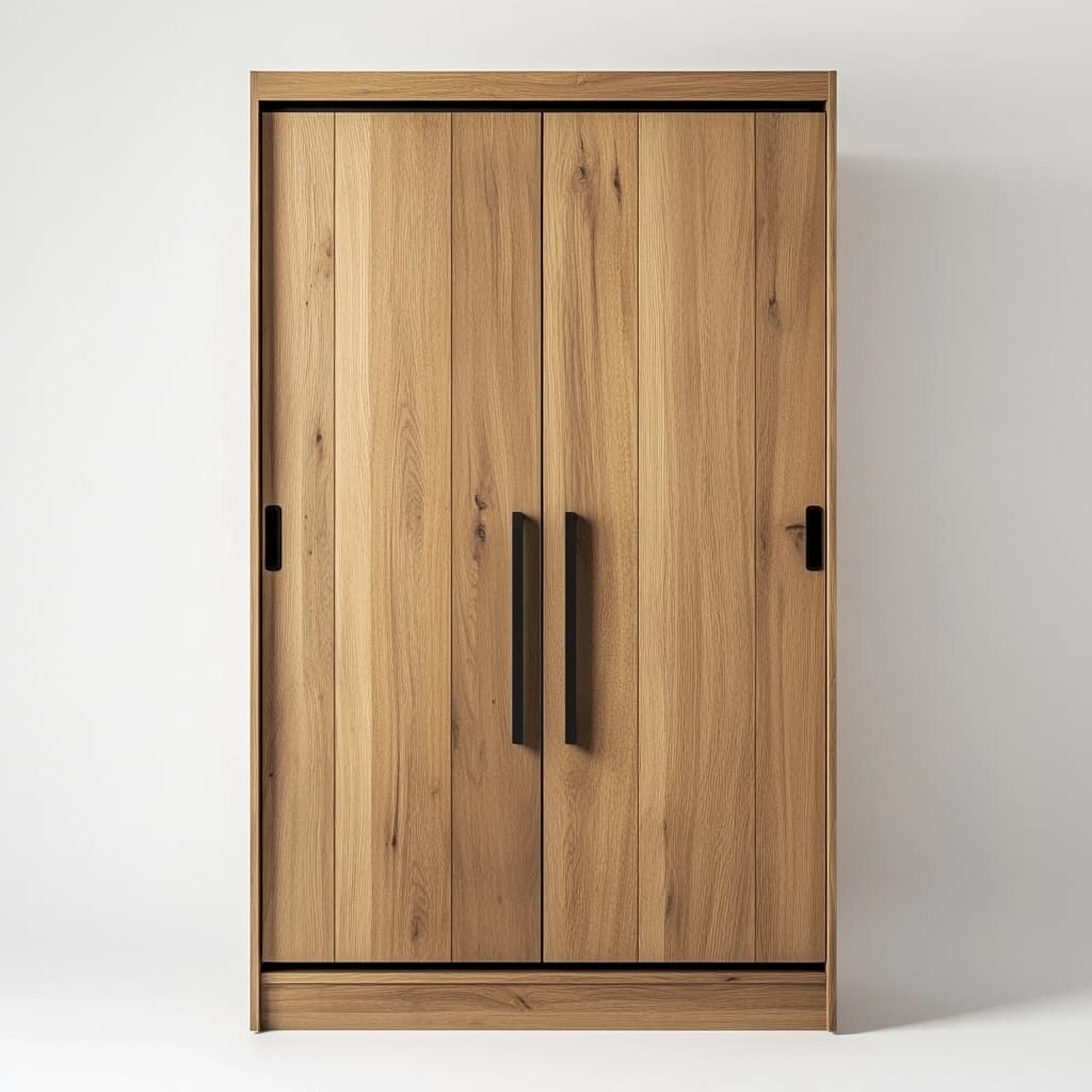 Armario de Dormitorio de Madera Natural con Puertas Dobles y Manijas Negras Funcional para Almacenaje Moderno 180x100x50 cm