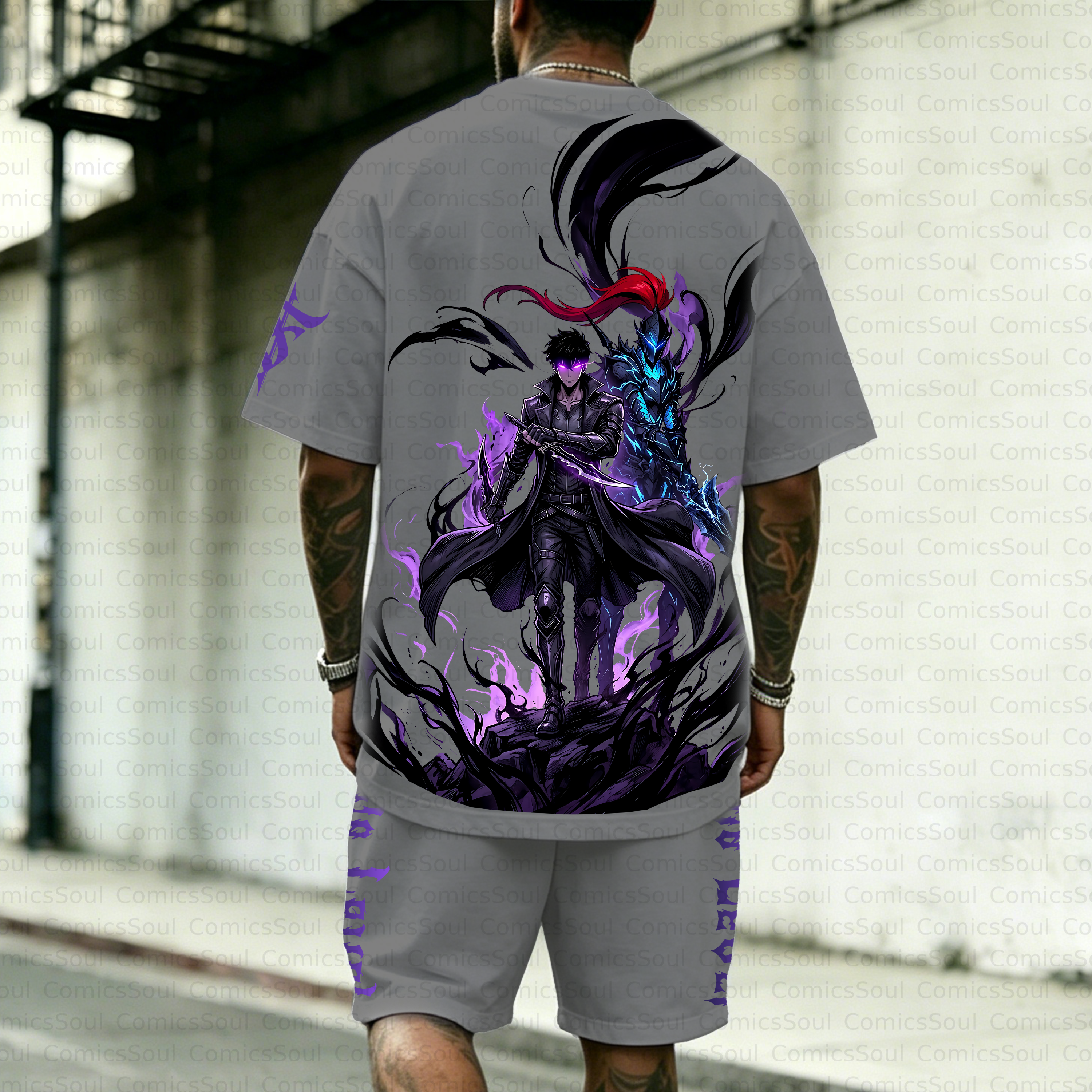 Unisex Anime Inspired Vintage T-shirt& Shorts 2 Pieces Set