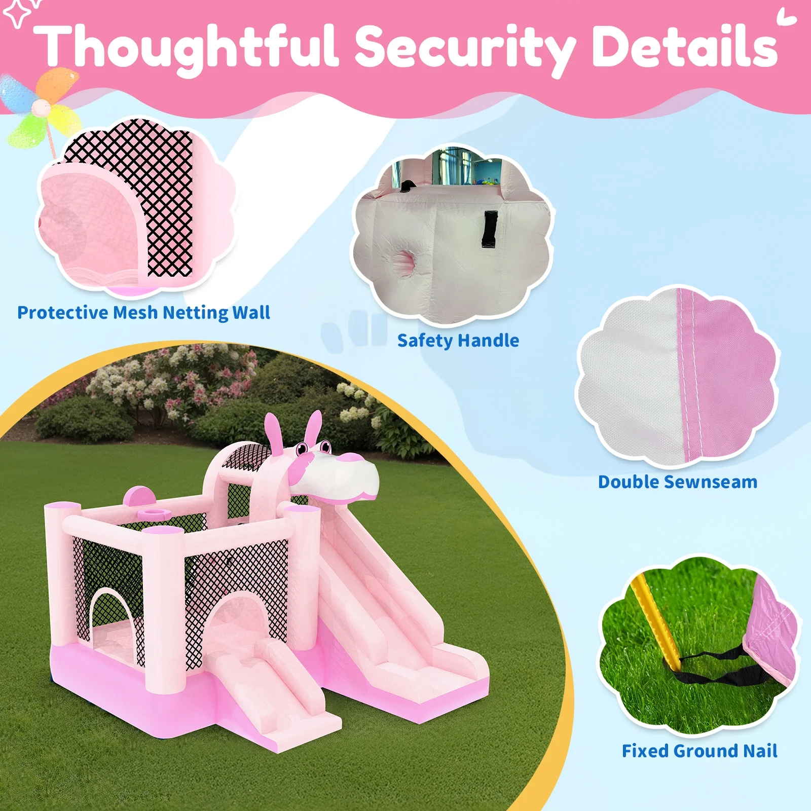 Mukidy 114''x 114'' x 92.5'' Inflatable Bounce Houses for Kids 3-10 with Blower Double Slide and Ball Pit/Indoor Bouncy House, PVC, Child, Teen, Toddler,Blue - Image 24