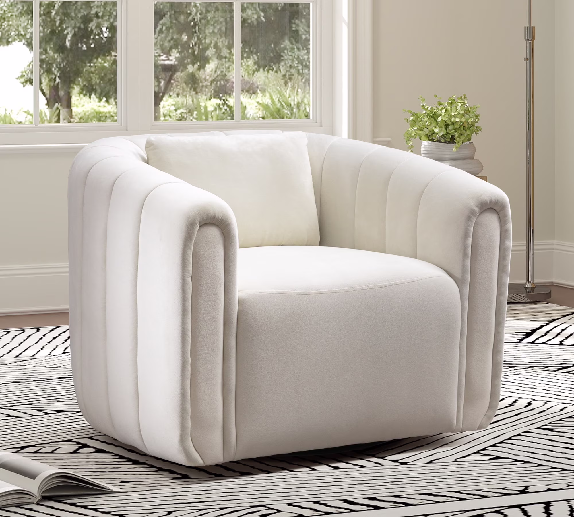 Bonzy Home Swivel Chair with Plump Pillow, Modern Velvet Accent Chair for Living Room Bedroom , Comfy Round Armchair, Orange