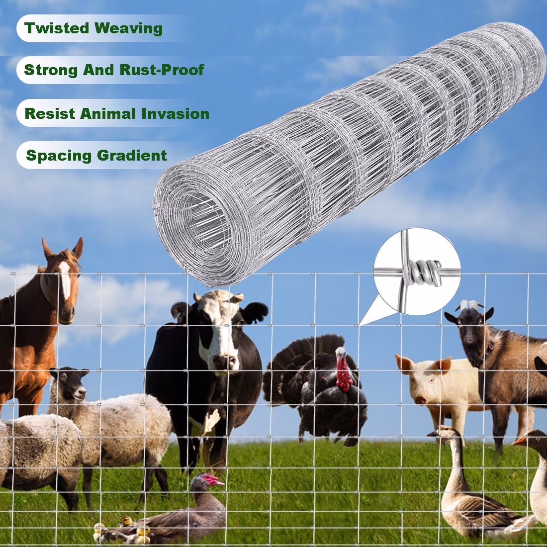 Farm Fence, 4ft x 164ft Galvanized Wire Fencing, Cattle Fence, Deer Fence, Heavy Zinc Coating Farm Fence Used to Hog Goat Fencing for Yard Garden and Field - Image 5