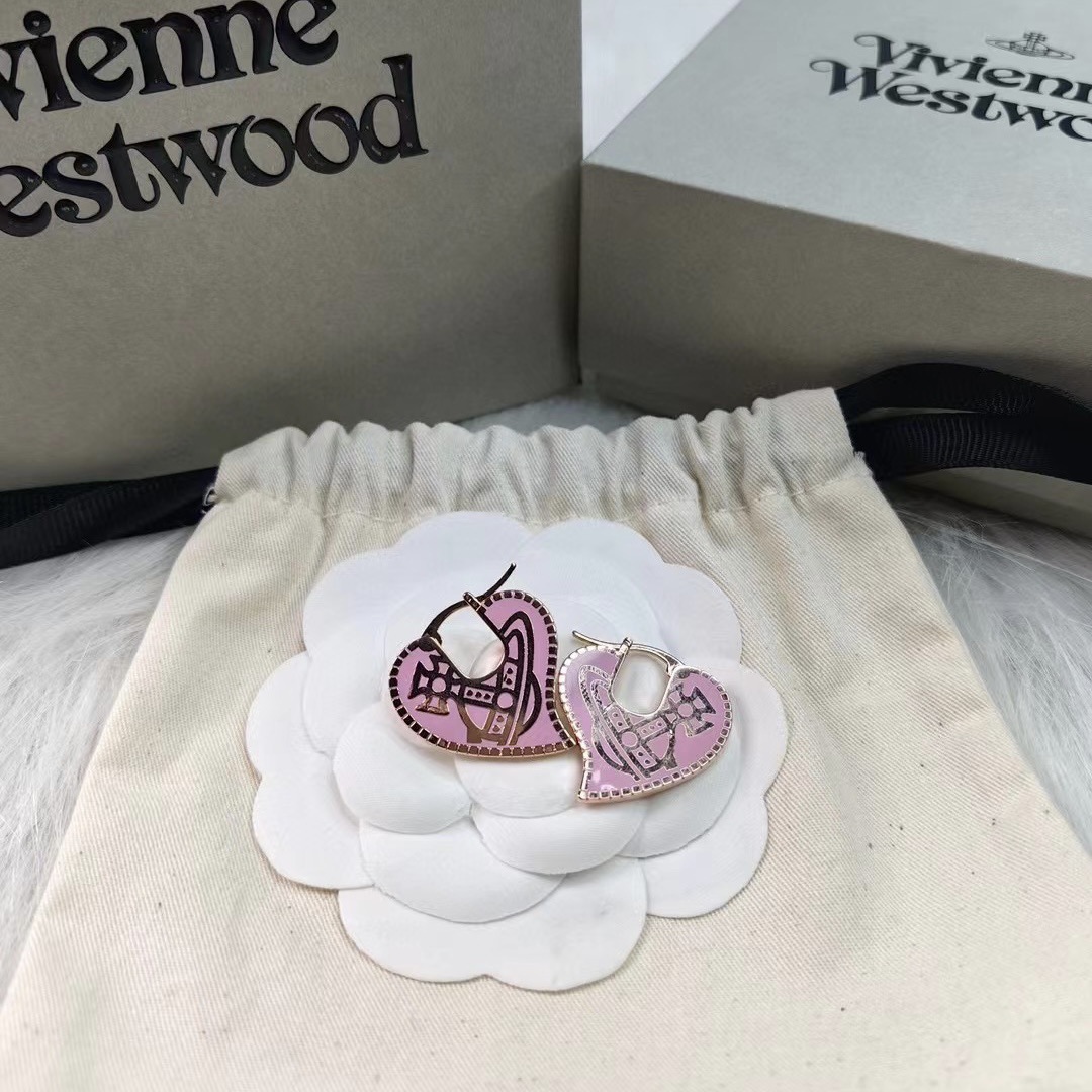 Vivienne Westwood Personality Pink Love Heart Earrings - Original Replica Club