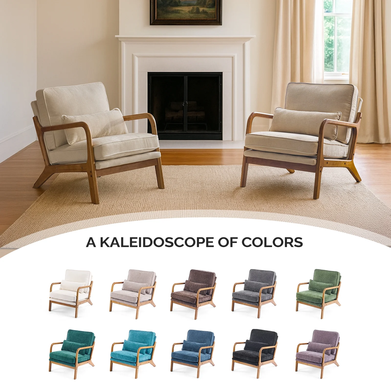 Ktaxon Accent Chair Corduroy Upholstered Armchair, Reading Club Chair with Pillow and Solid Wood Frame for Living Room Bedroom Furniture Off White - Image 108