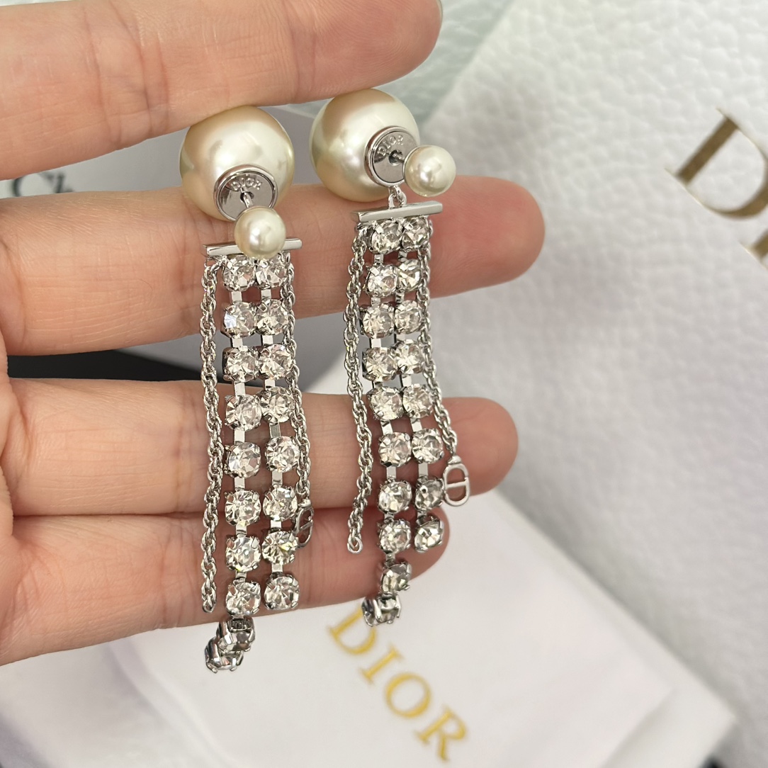 Dior Rhinestone Tassel Earrings - Original Replica Club