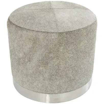 Gray Leather Patchwork Living Room Stool with Silver Metal Base - Roche River Decor