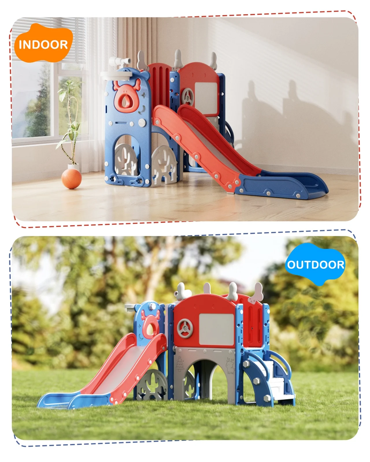 Korimefa 11-in-1 Toddler Slide Set with Golf, Basketball Hoop, Kids Slide for Toddlers Age 1-4, Climber Slip and Slides, Baby Outdoor Toys - Image 58