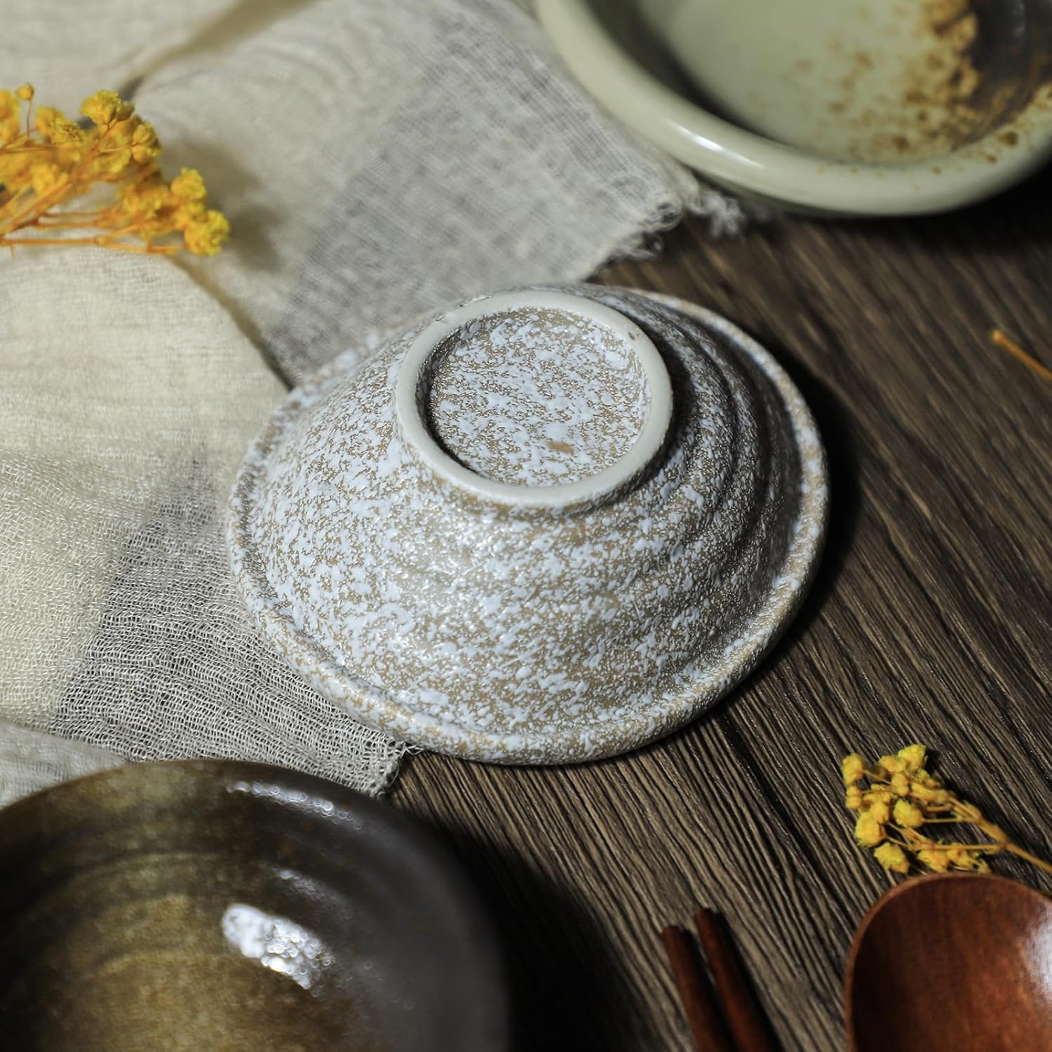 Set of 5 Japanese Vintage Style Ceramic Side Bowls Retro Seasoning Dishes Soy Dipping Dishes - 3.5 Inch