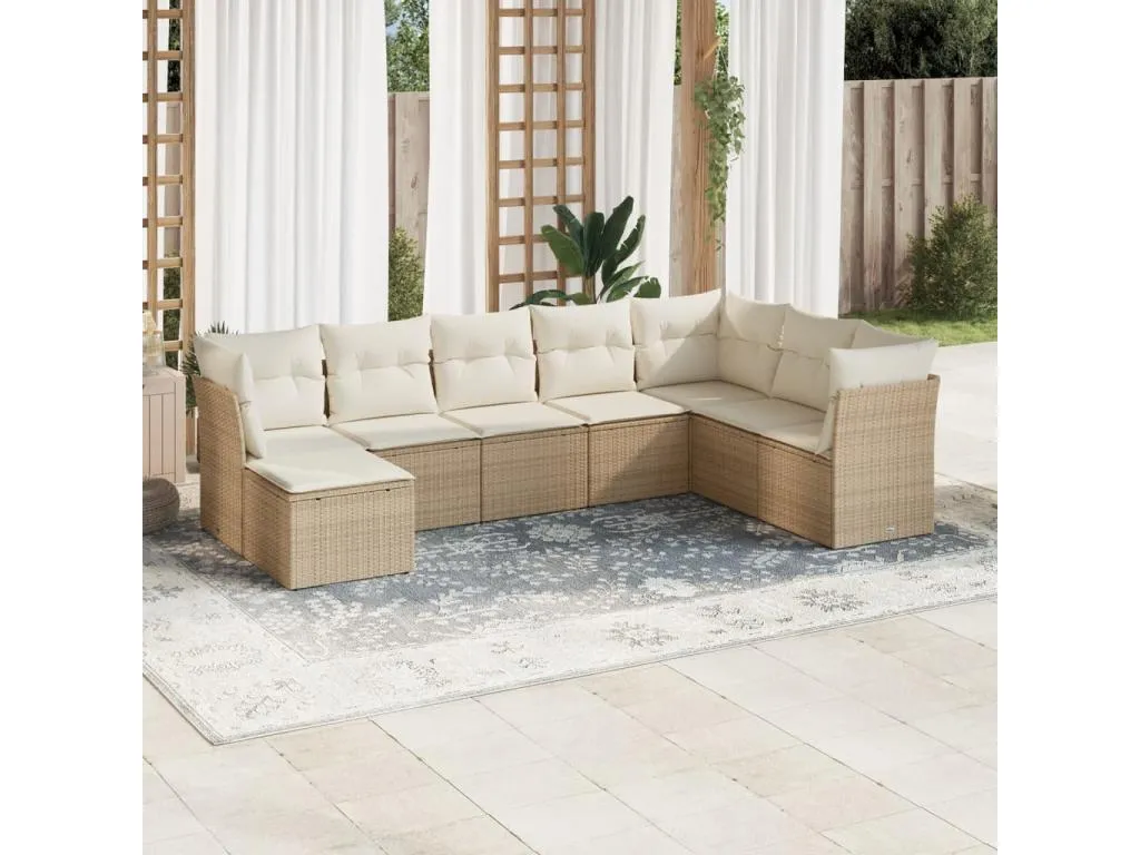Juego de sofás de jardín con cojines beige 8 pzas ratán PE 37817KJRQ