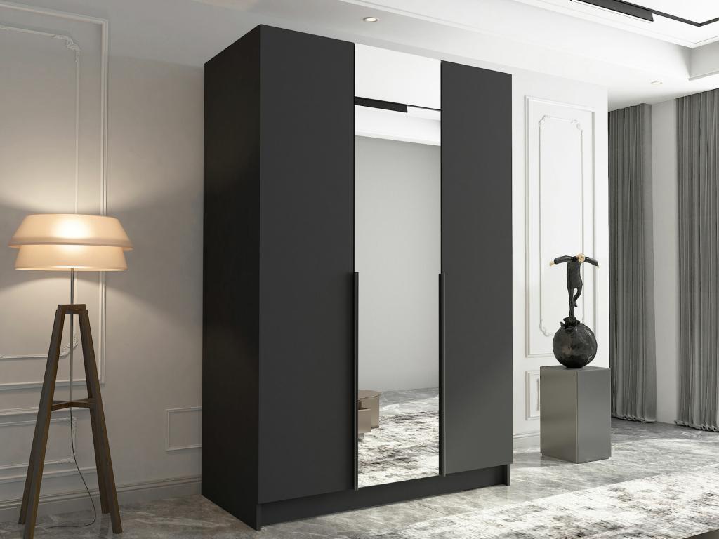 Armario Atlanta 204, Negro, 215x150x58cm, Puertas de armario: Con bisagras