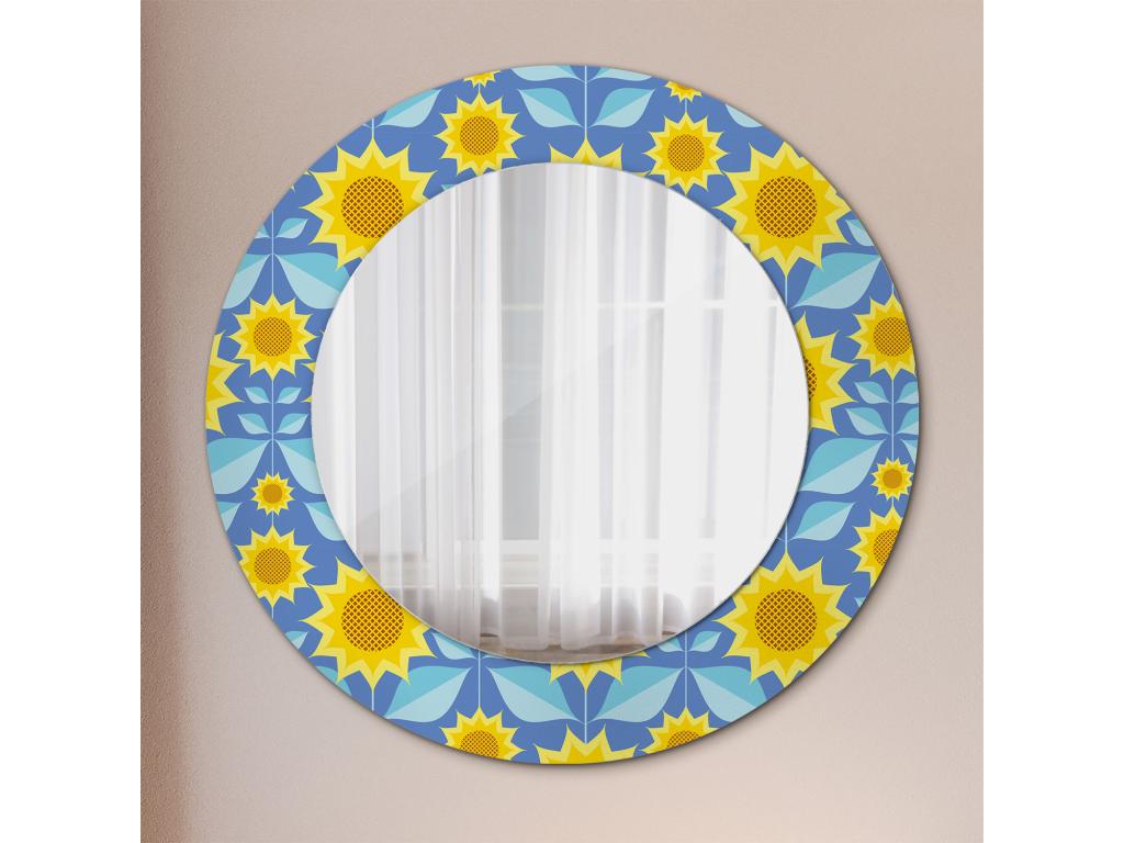 Espejo redondo decorativo - Girasoles geométricos - 50 cm