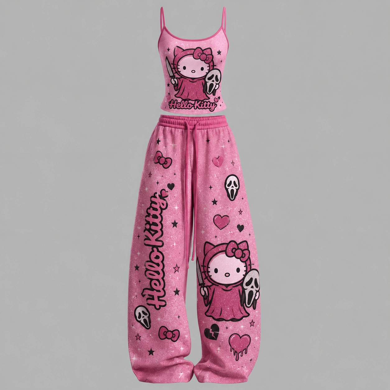 Hello Kitty Top & Elasticated Trousers Two-Piece Set TeeThreads Sustain the Scene with Custom Apparel