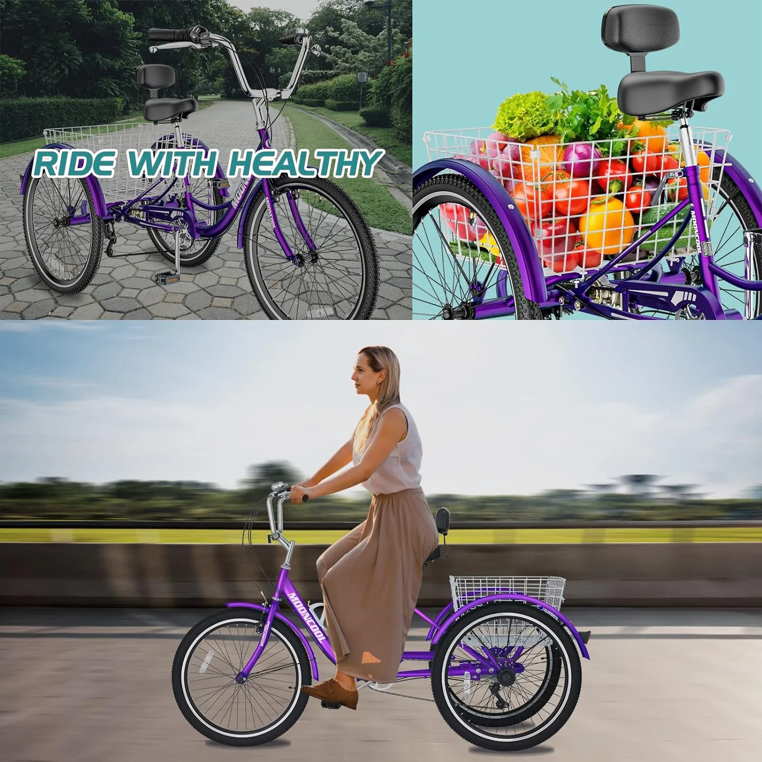 FICISOG 7 Speed Adult Tricycle for Women, 20/24/26 Inch Adult Trike with Basket, 3 Wheel Bikes for Adults Seniors, Cruise Trike for Shopping Picnic - Image 65
