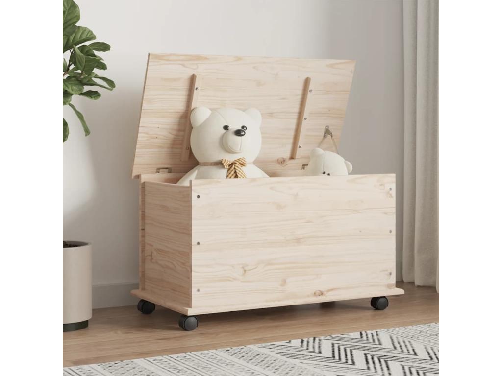 Baúl de almacenaje con ruedas ALTA madera maciza 73x39,5x44 cm