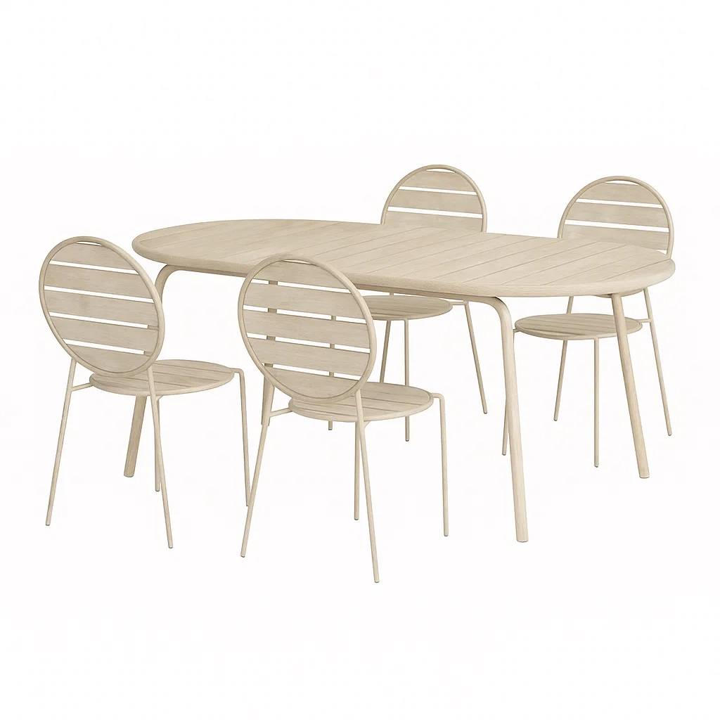 Conjunto de Comedor de Jardín Ovalado para 4 Personas, Estructura de Acero, Incluye 1 Mesa y 4 Sillas, Color Beige - HNctcpD179tX