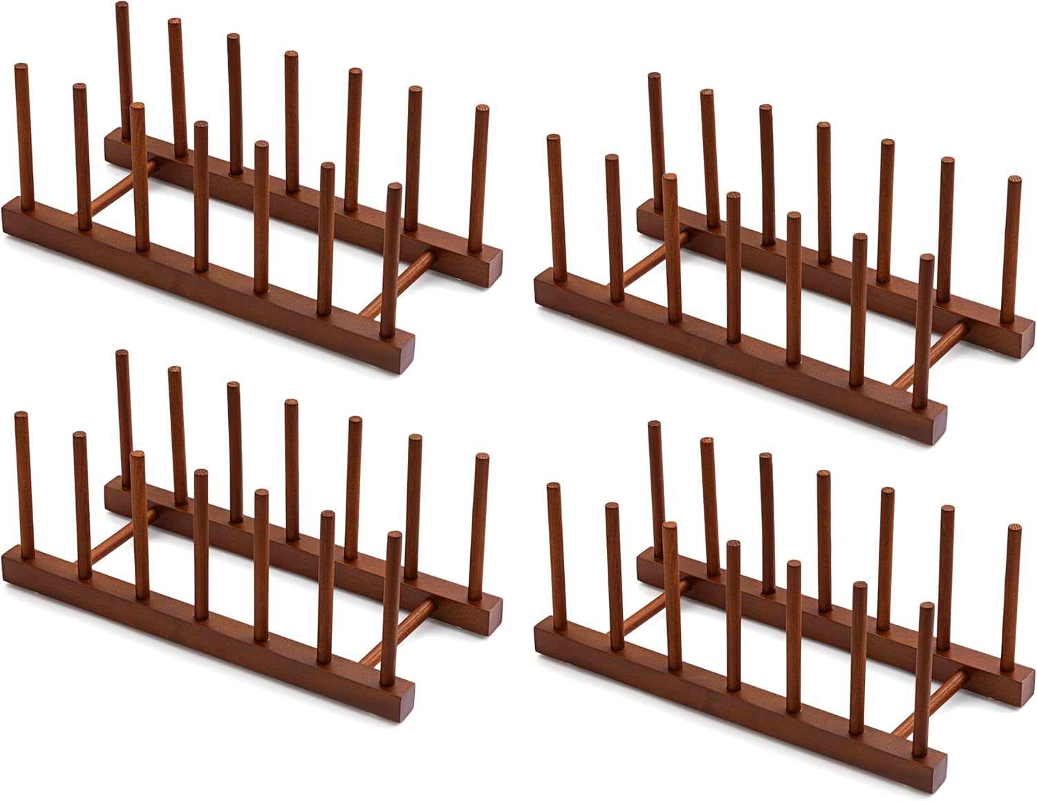 HBlife 6 Slots Teak Dish Plate Bowl Cup Book Pot Lid Cutting Board Drying Rack Stand Drainer Storage Holder Organizer Kitchen Cabinet（Keep Dry）