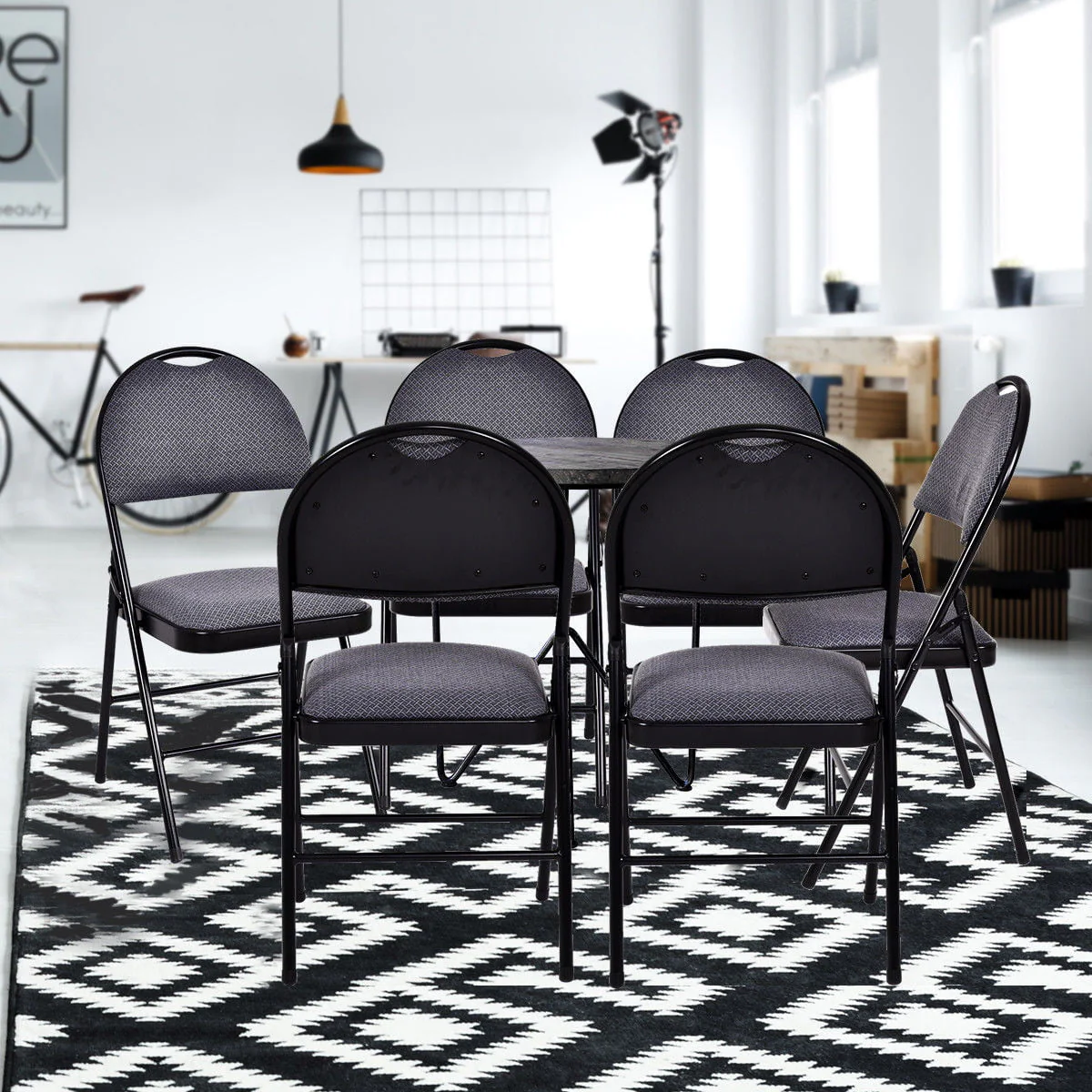 Costway Set of 6 Folding Chairs Fabric Upholstered Padded Seat Metal Frame Home Office - Image 3