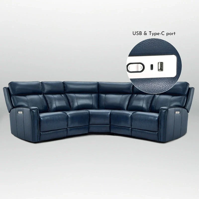 104" 3-Color Genuine Leather Power Reclining Sectional Sofa with Zero Gravity Feature, USB & USB-C Ports, and 2 Stationary Armless Chairs