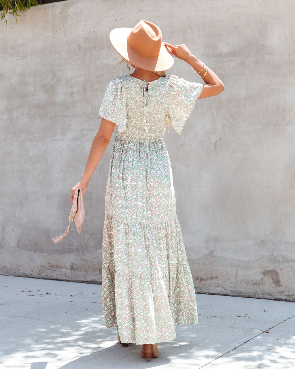 Stellan Floral Smocked Maxi Dress - Green Tea - FINAL SALE - Se7enfashion