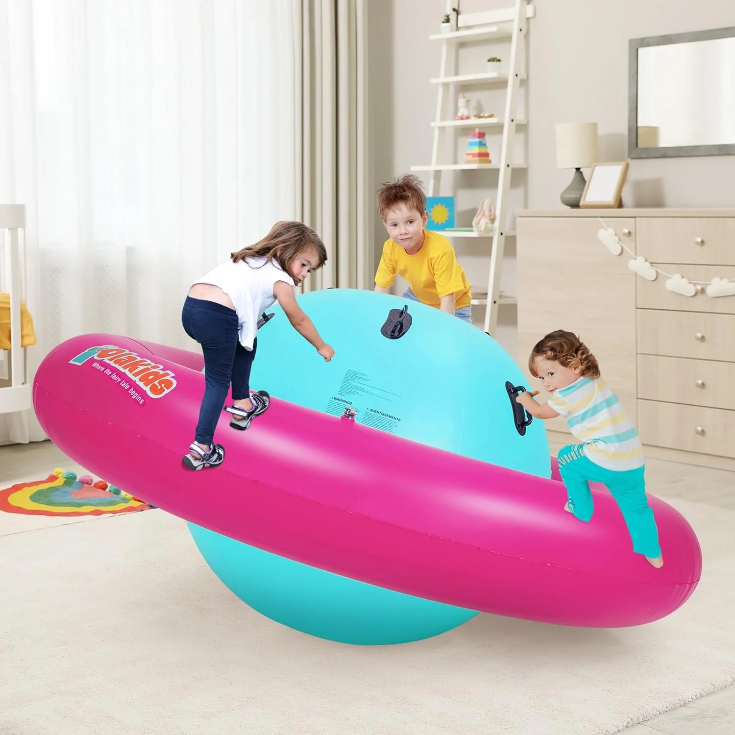 OLAKIDS 8FT Inflatable Dome Rocker Bouncer, Outdoor Kids Giant Roll and Play Seesaw Rocker with 6 Secure Handles, Max Weight 250 LBS, Toddlers Climbing Toy Backyard Play Center Equipment - Image 7