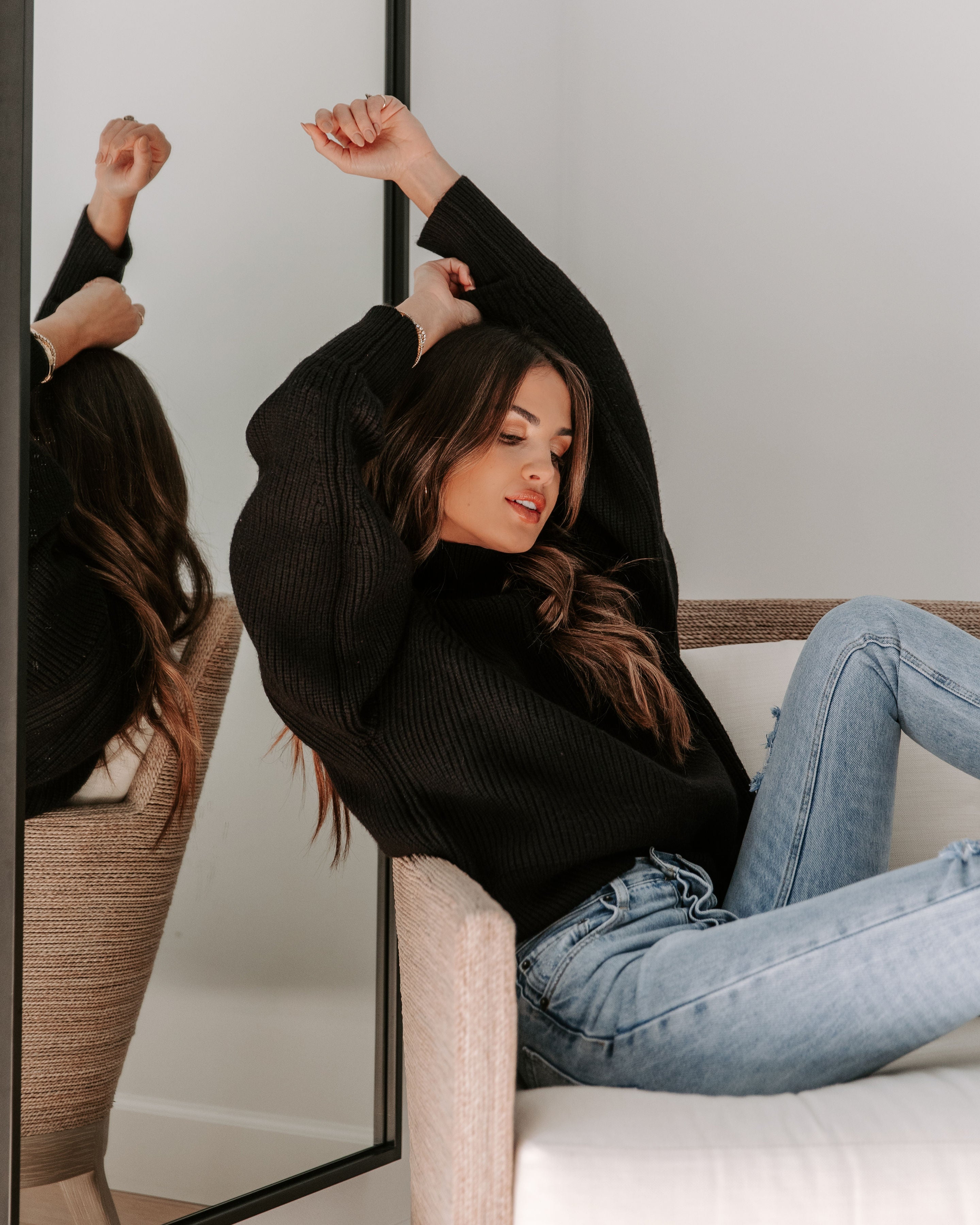 Khloe Knit Mock Neck Pullover Sweater - Black - Se7enfashion