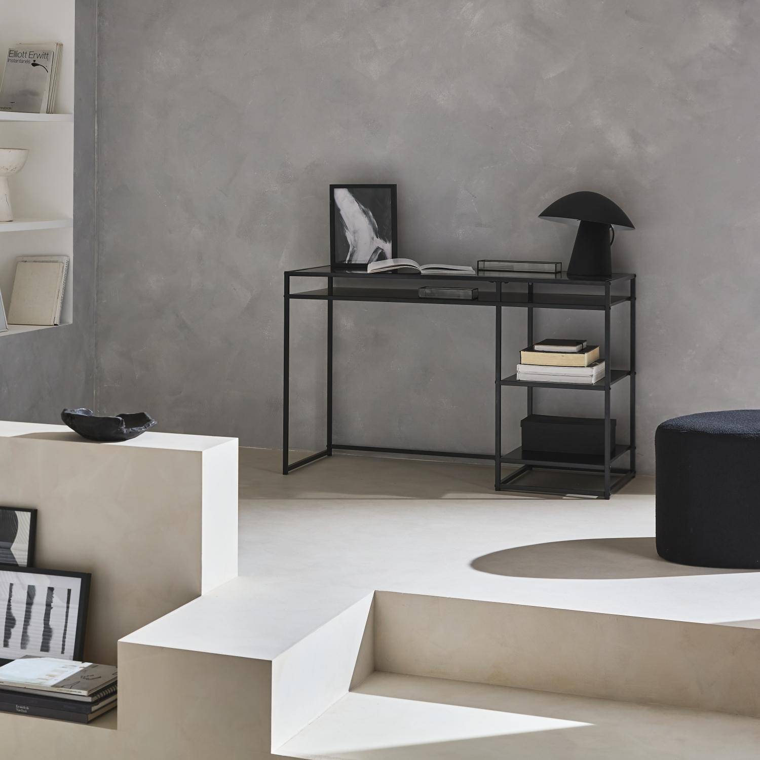 Industrielle - Escritorio de metal negro con 2 estanterías, 120cm
