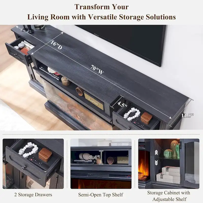 Farmhouse Electric Fireplace TV Stands up to 80, Entertainment Center