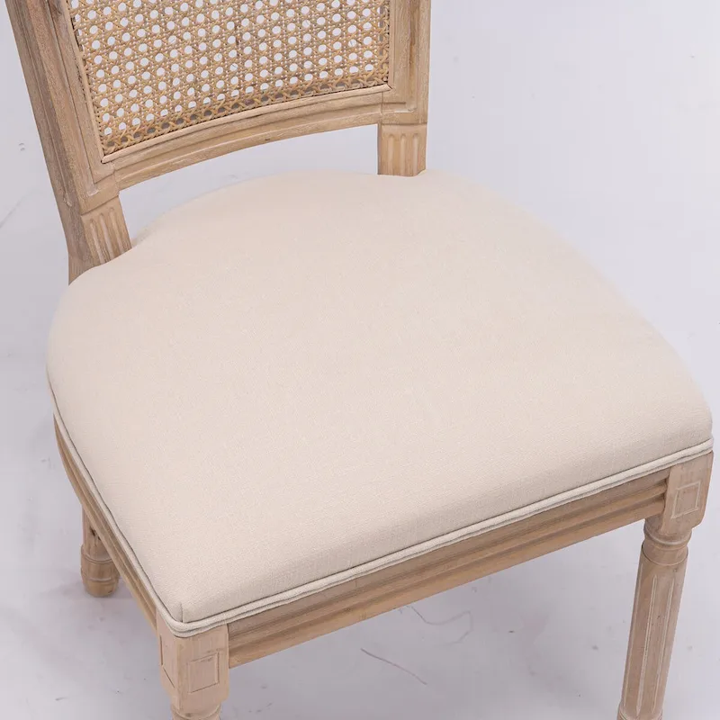 Set of 2 Antique Rattan-Back Dining Chairs with Solid Wood Frame