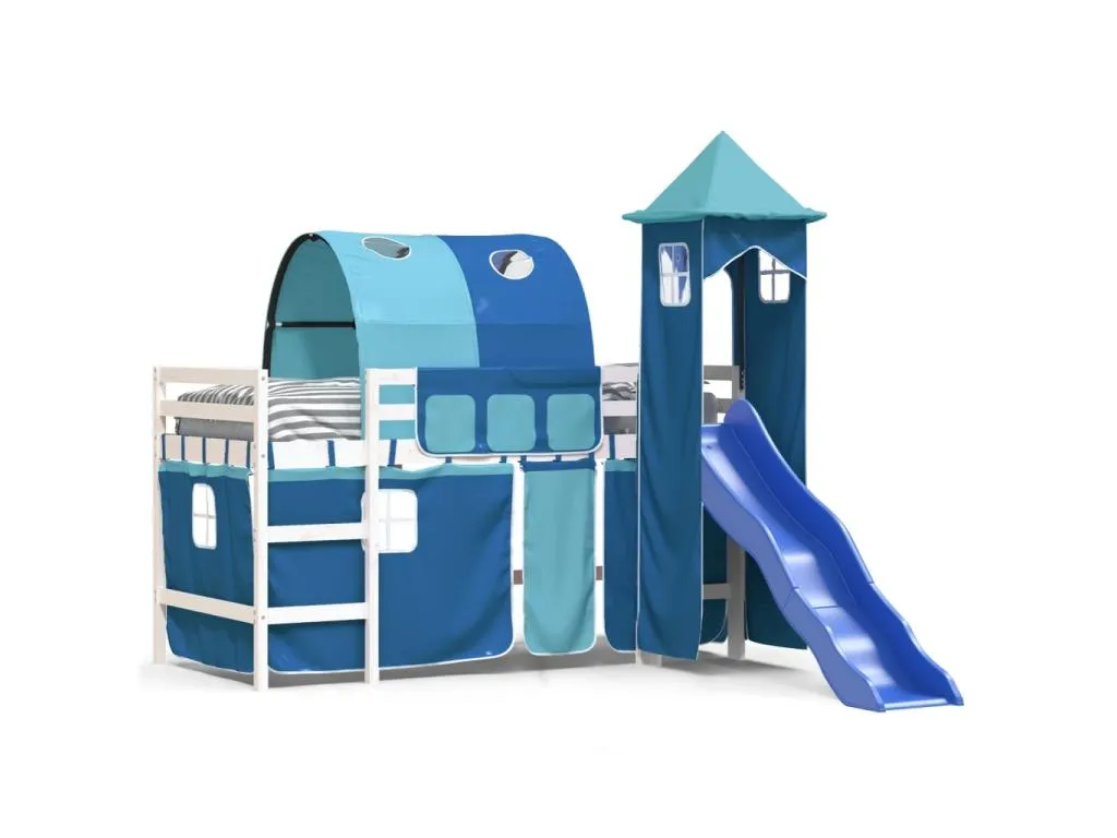 Cama altillo infantil con torre azul 90x190 cm madera maciza de pino ovb2252505