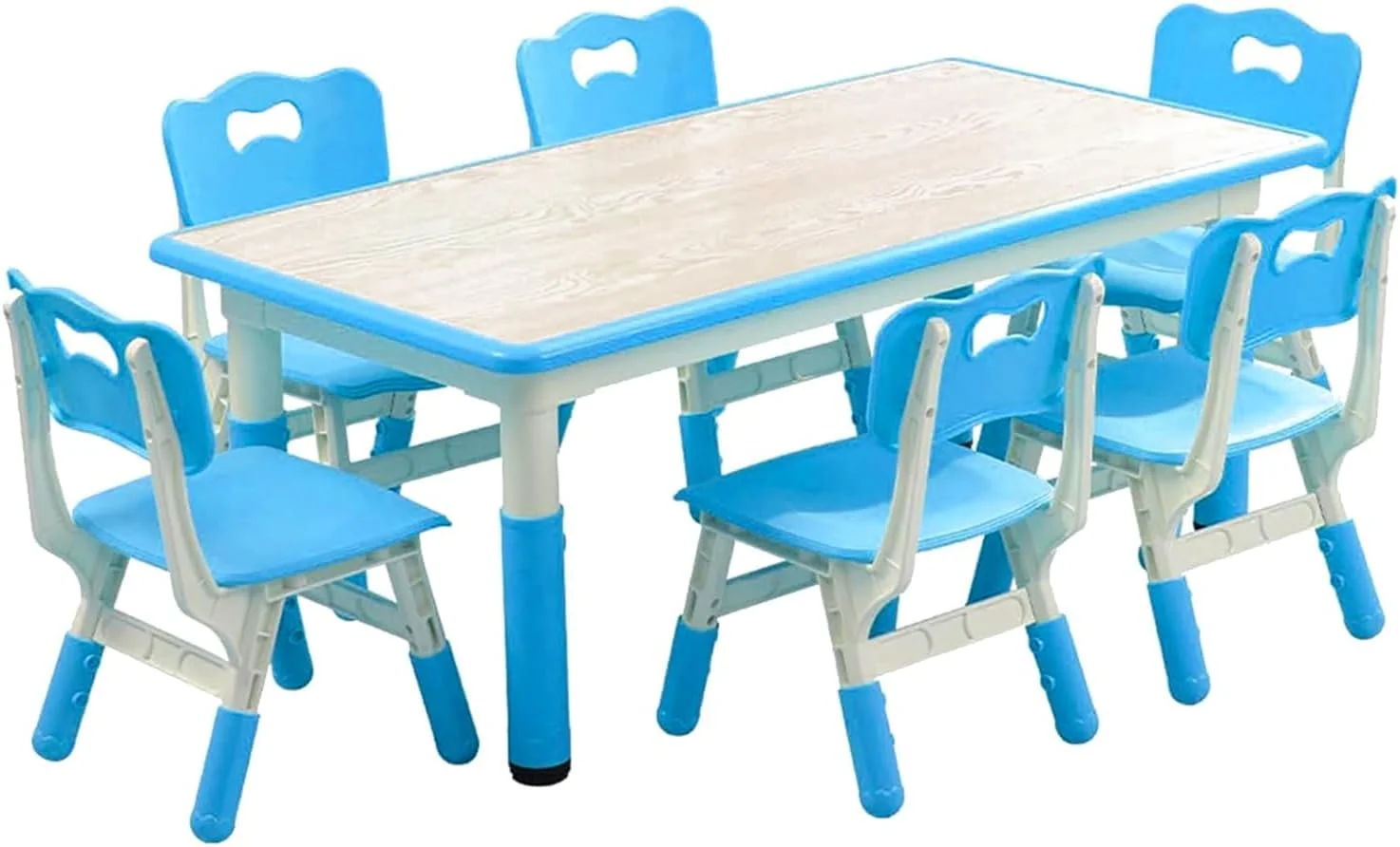 TROPOW Kids Table and Chairs,Height Adjustable Toddler Table and 6 Chair,Multi-Activity Table with Graffiti Desktop Non-Slip Legs for Ages 2-10,Children Activity Table for Daycare,Classroom,Blue - Image 8