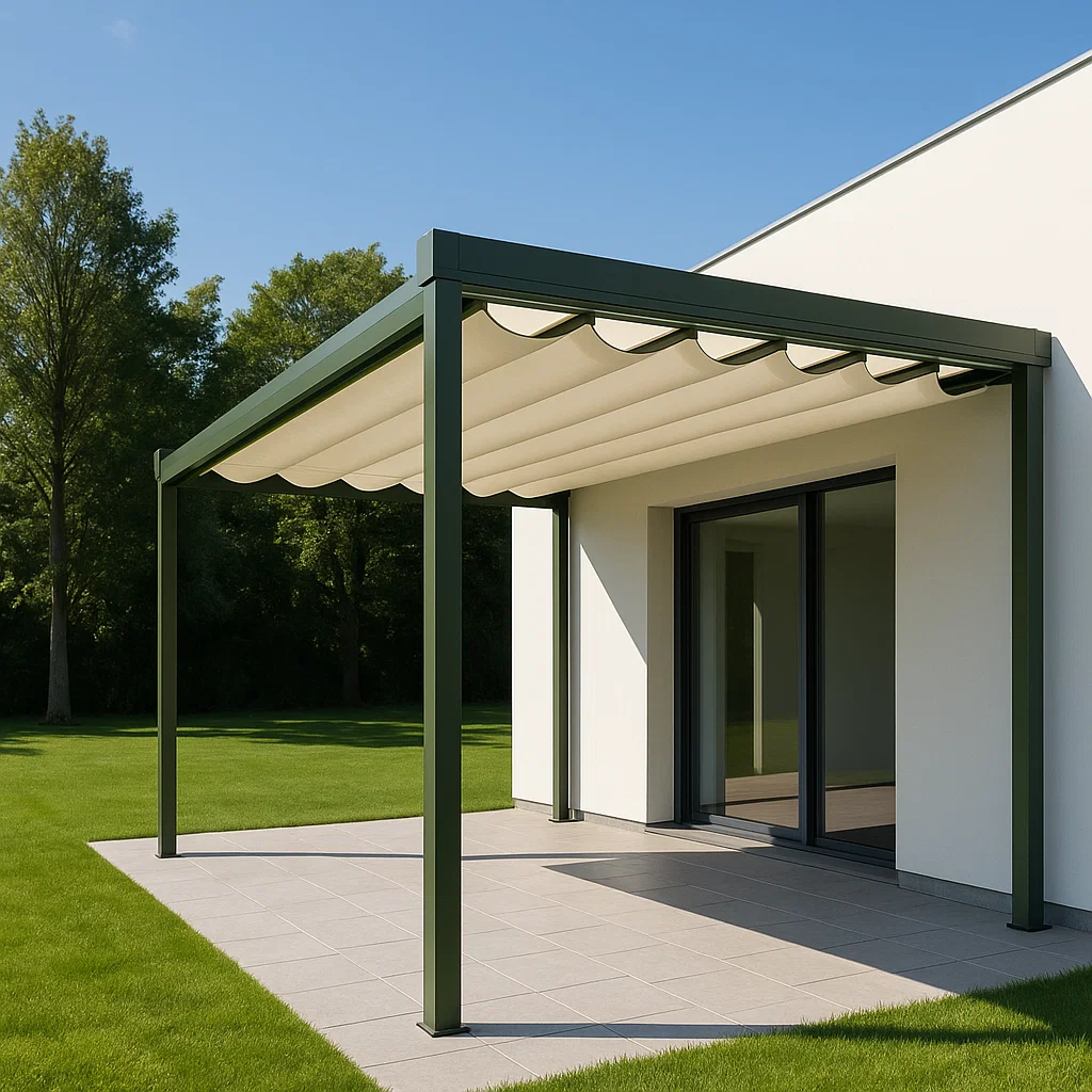 Pérgola con toldo retráctil - Color verde - de aluminio - para exterior, dimensiones aproximadas: 400 cm x 330 cm x 250 cm CSJMldR337Hg