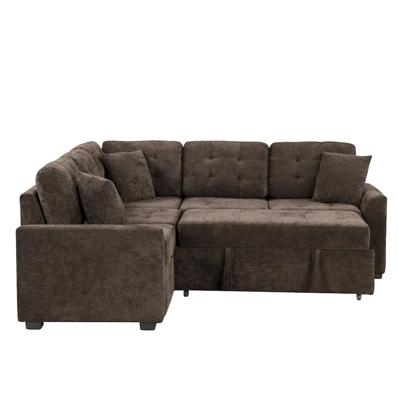 82.6-Inch L-Shaped Sleeper Sofa with Pull-Out Feature, Wheels, USB Ports, and Power Sockets - Dimensions: 82.6W x 82.6D x 33H