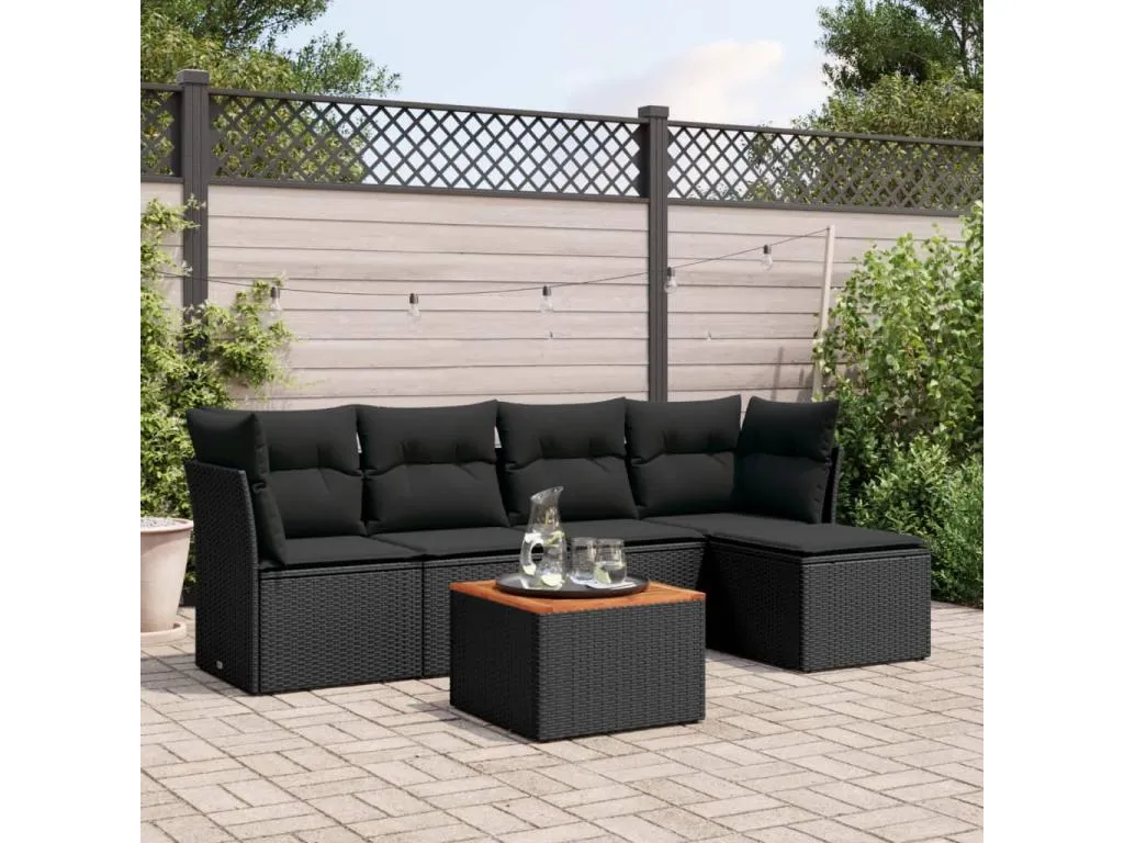 Set de sofás de jardín 6 piezas y cojines ratán sintético negro 47251radg