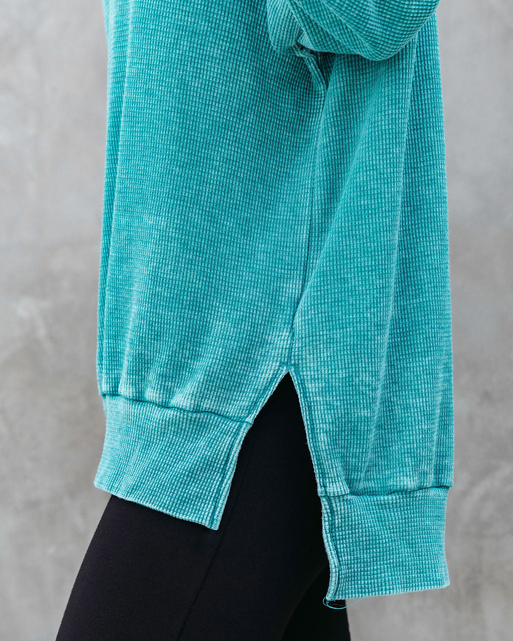 Tahoe Bound Waffle Knit Long Sleeve Top - Teal - Se7enfashion