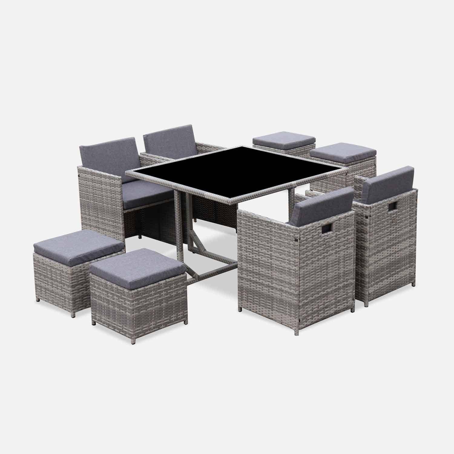 Vabo 8 - Conjunto mesa de jardín de resina, 8 plazas