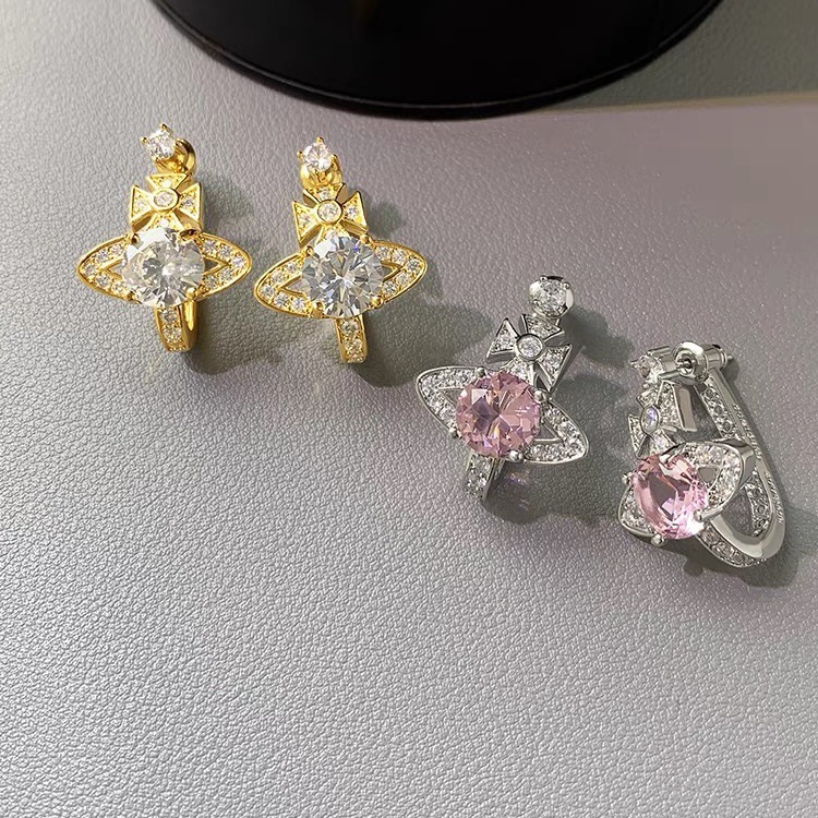 Vivienne Westwood Pink White Diamond Saturn Earrings - Original Replica Club