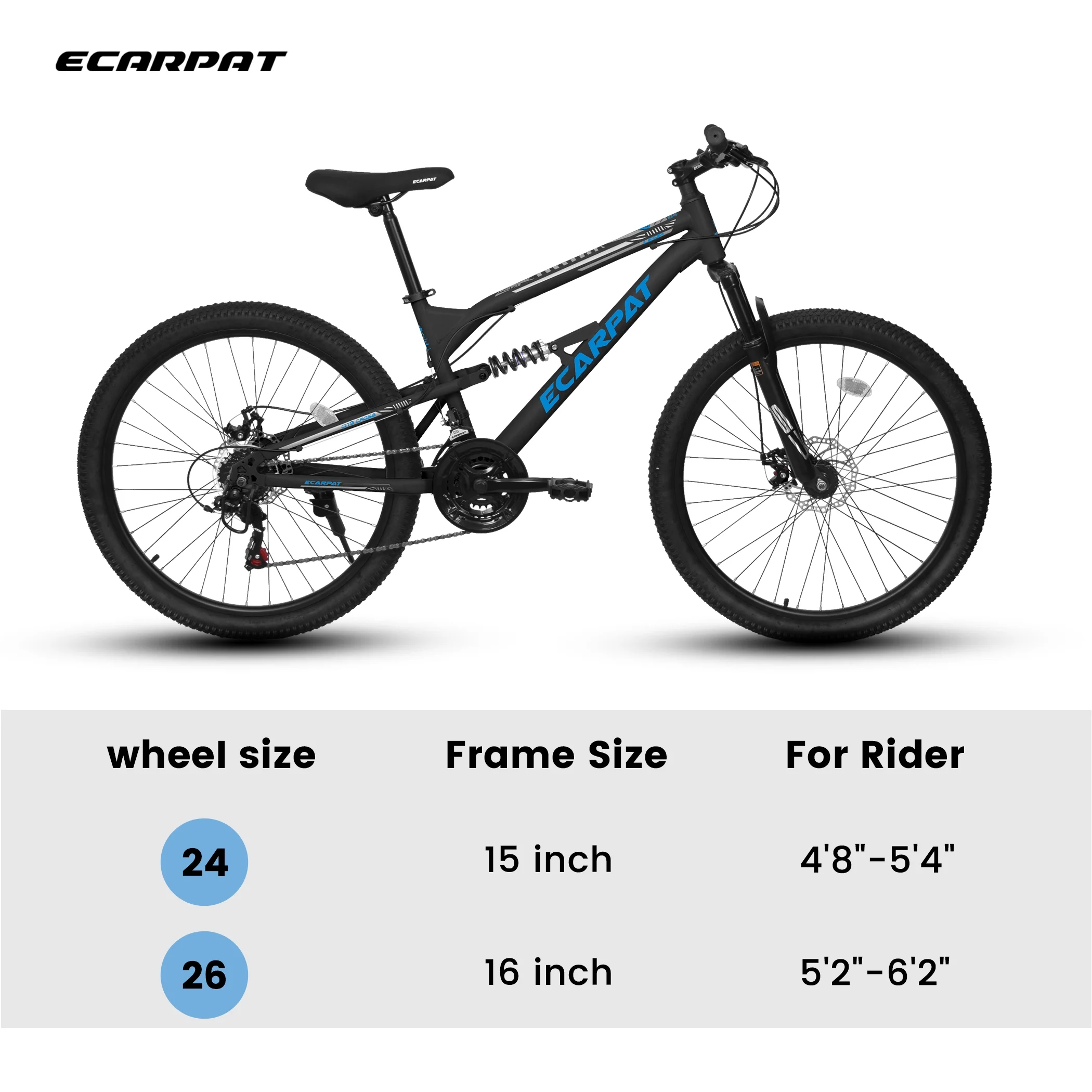 26 Inch Mountain Bike, Dual Full Suspension 21-Speed Disc Brakes Thumb Shifter, Carbon Steel Frame Mountain Bike, Mens Womens Trail Commuter City Bicycles - Image 14