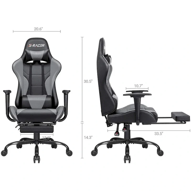 Ergonomic Gaming Chair with Footrest - Ideal for Desk Use