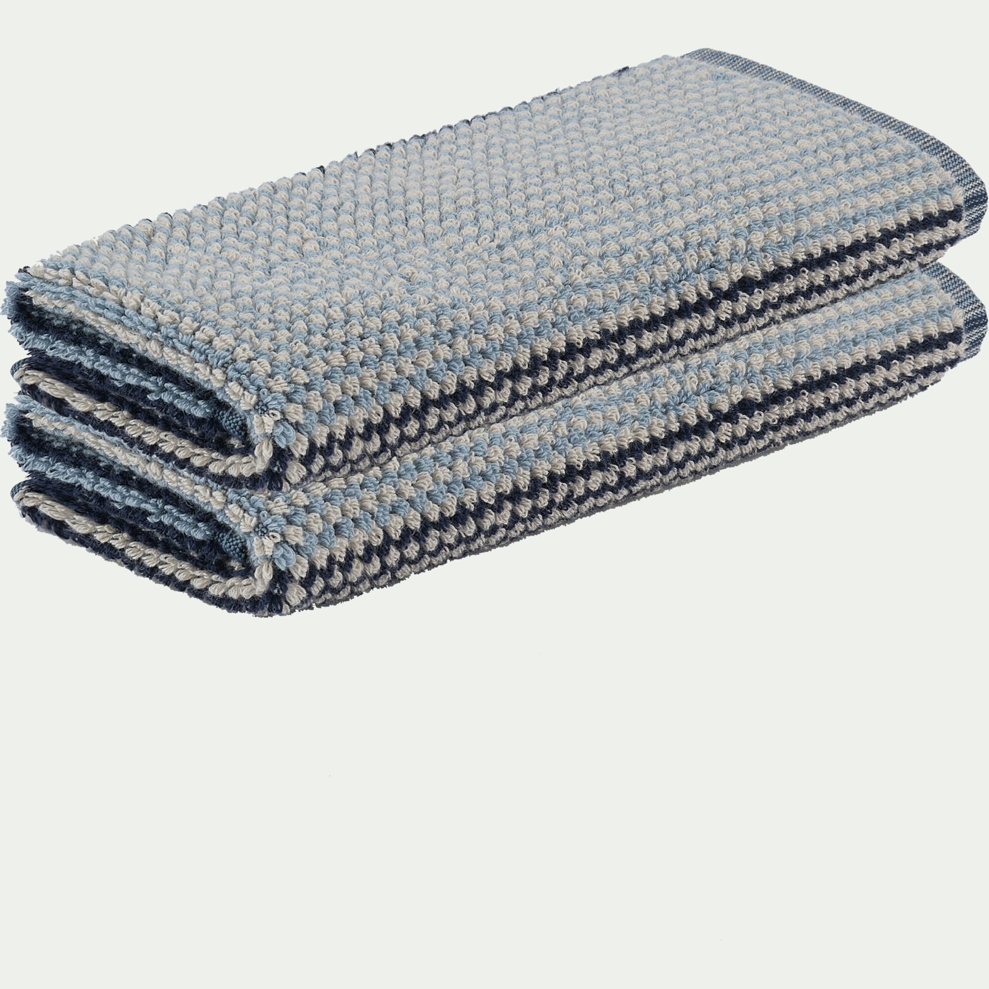 HUGO - Lot de 2 serviettes invité bouclette jacquard en coton - bleu 30x50cm