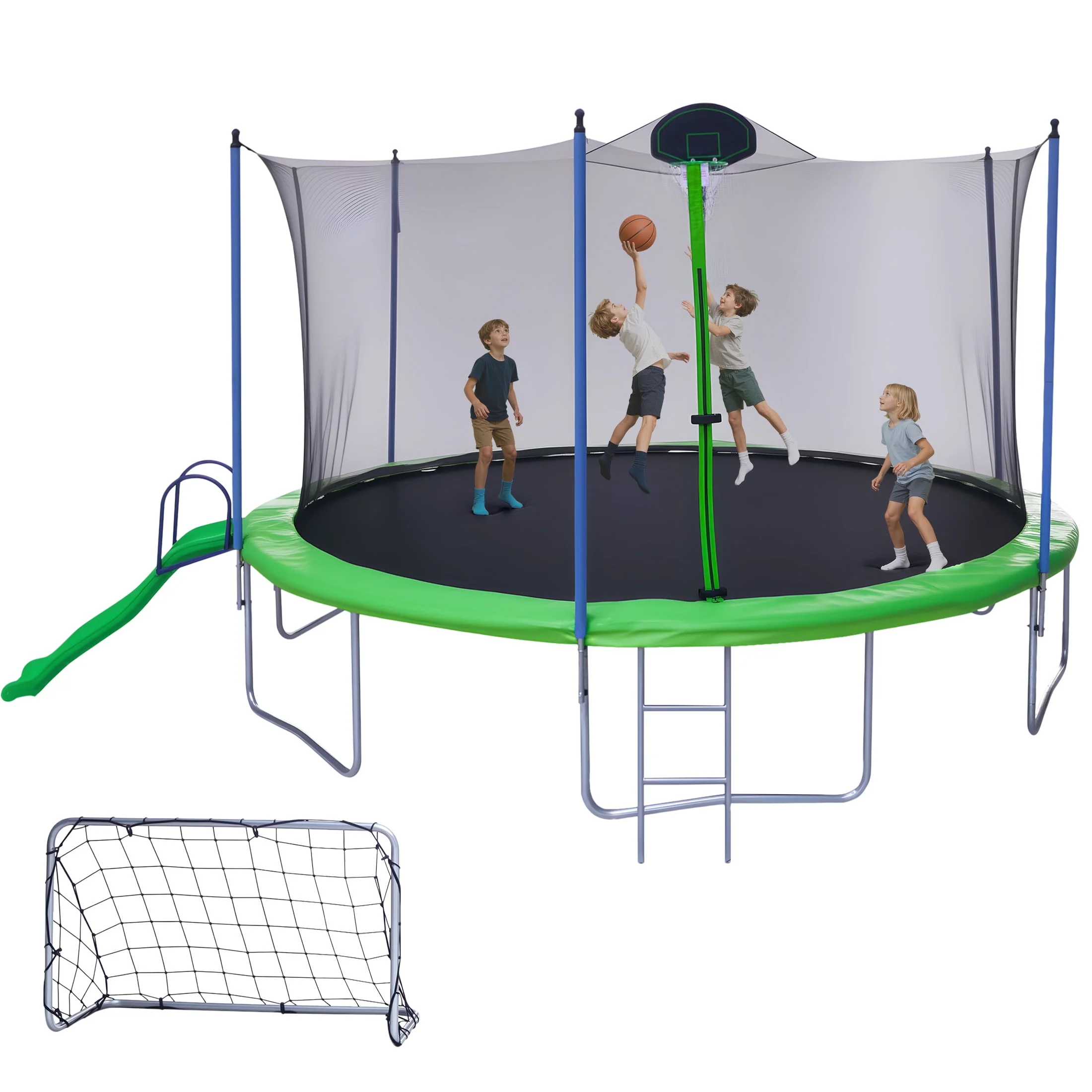 12FT Trampoline with Slide, Swings, SEGMART Recreational Trampoline with Basketball Hoop and Ladder, Heavy Duty Outdoor Backyard Trampoline with Net for Kids and Adults, Green - Image 22