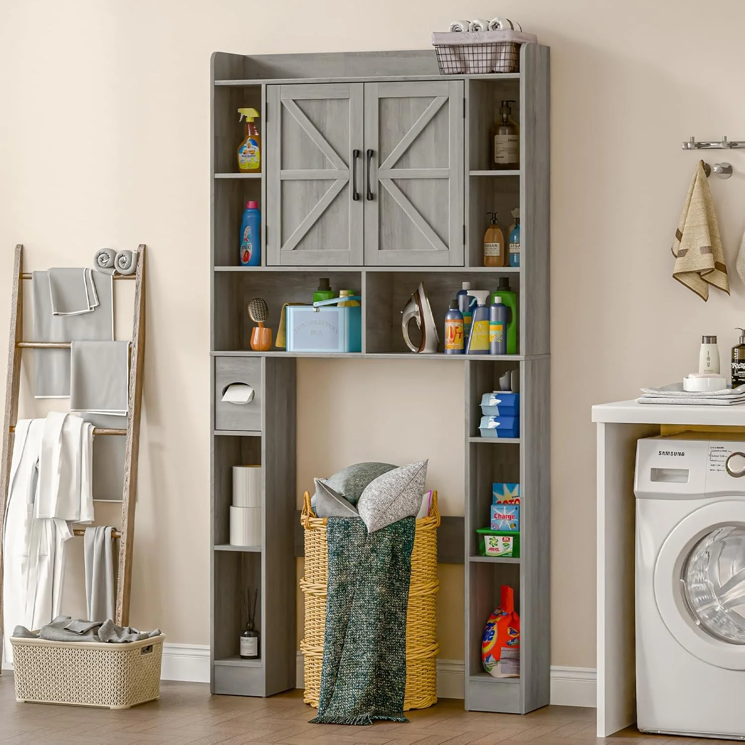 Vabches Over The Toilet Storage Cabinet, Freestanding Bathroom Space Saver with Adjustable Shelf and 2 Doors - Image 5
