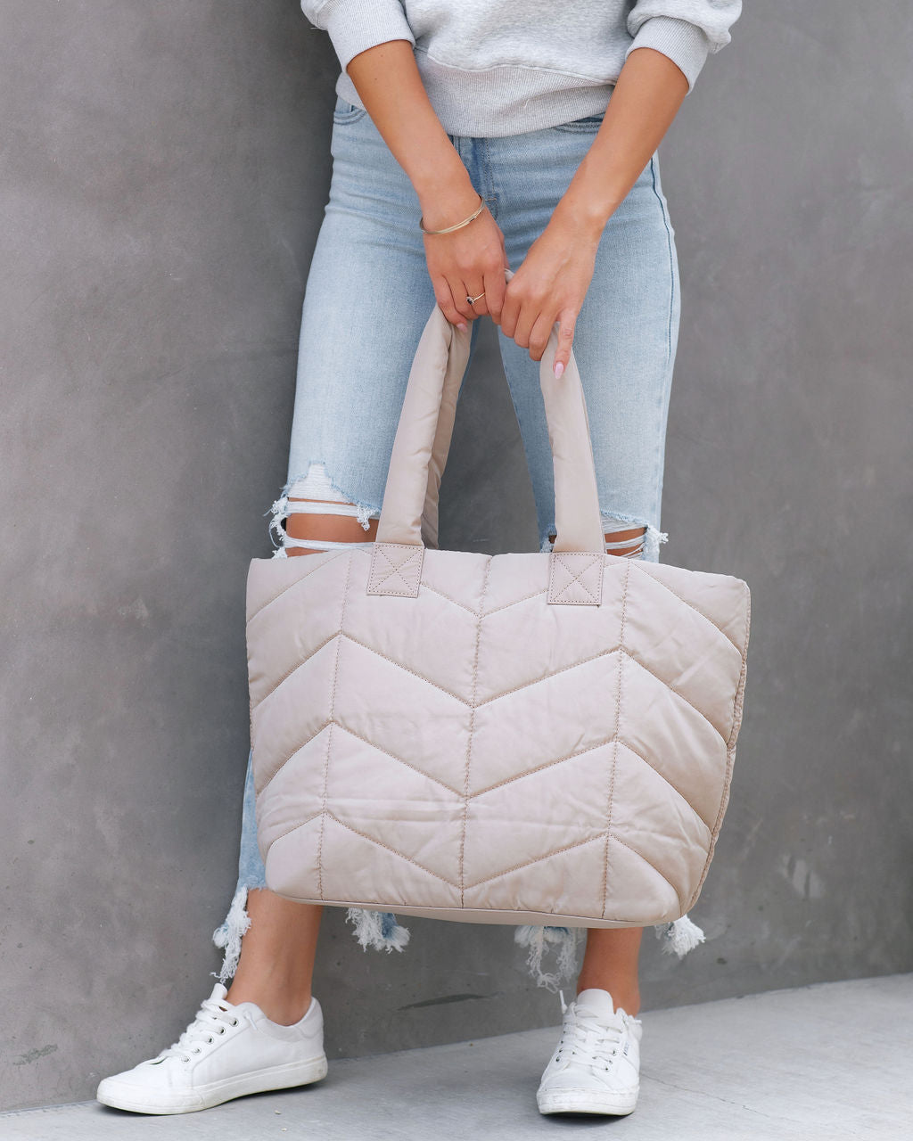 Avery Quilted Nylon Tote - Almond - SALE - Se7enfashion