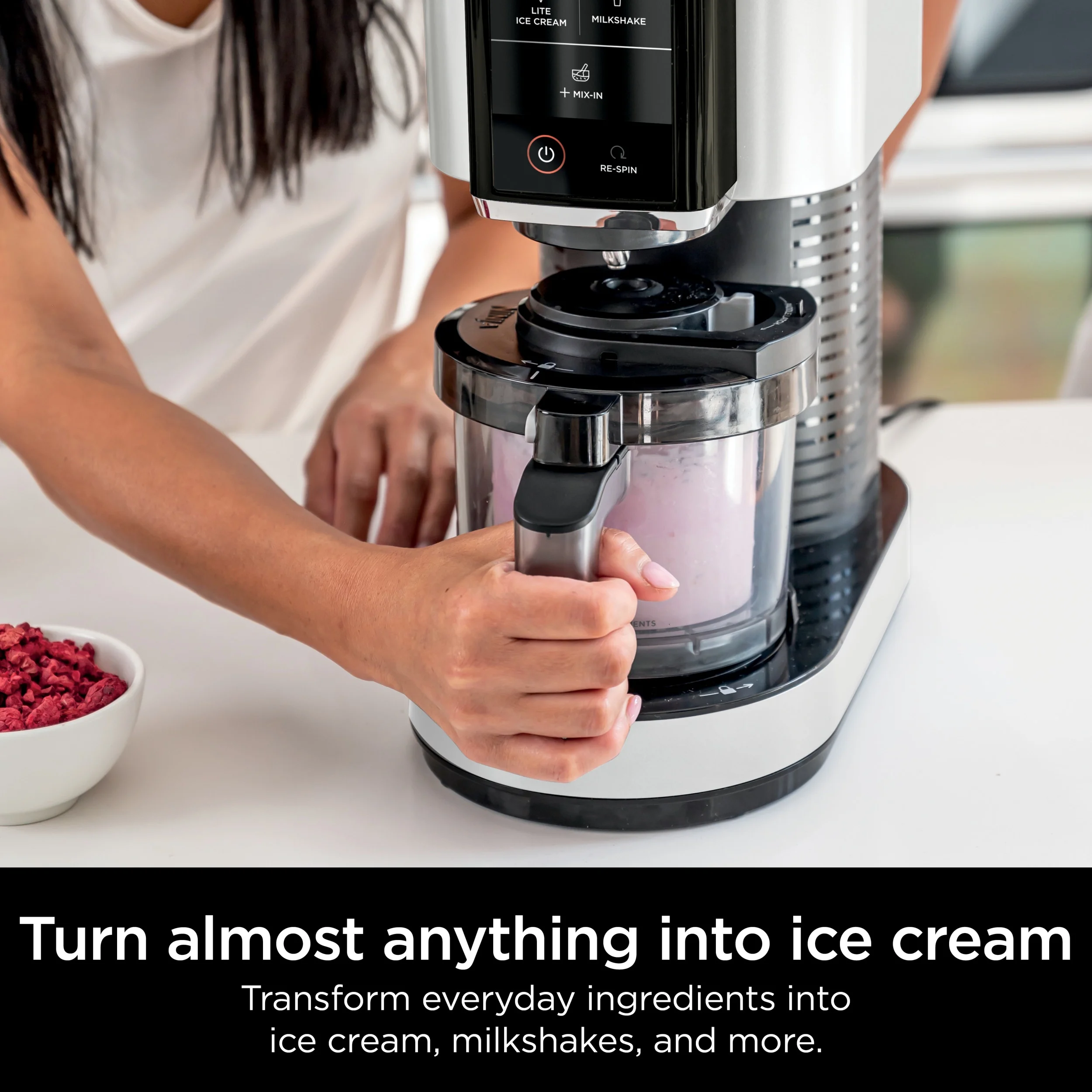 Ninja CREAMi Ice Cream Maker, for Gelato, Mix-ins, Milkshakes, Sorbet, Smoothie Bowls & More, 5 One-Touch Programs, with (2) 16 oz Pint Containers & Lids, Perfect for Kids, White, NC300WH - Image 3