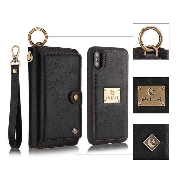 POLA Genuine Leather Zipper Wallet Purse Phoe Bag For Samsung