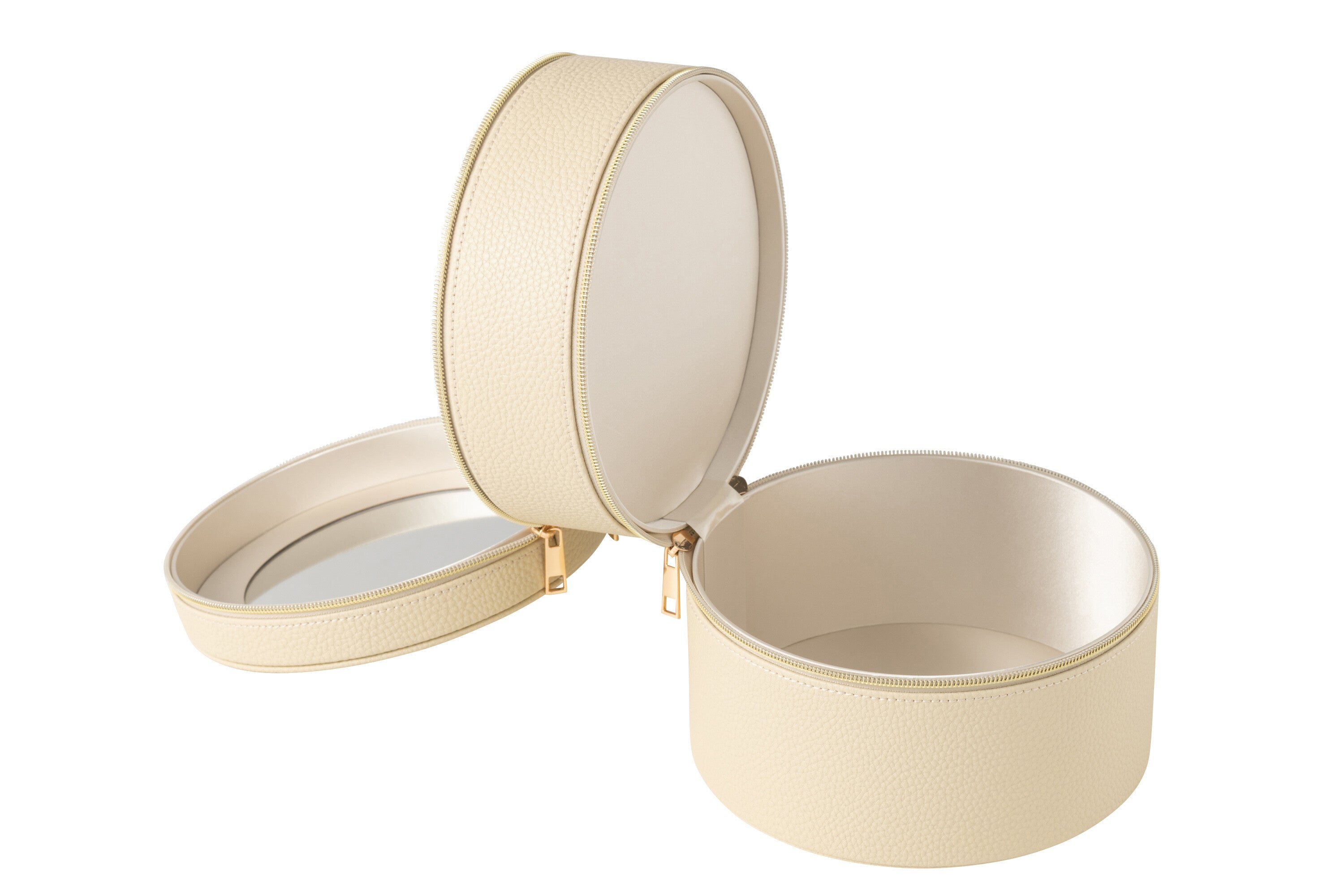 J-Line toilettas Rond + spiegel - kunstleder - beige