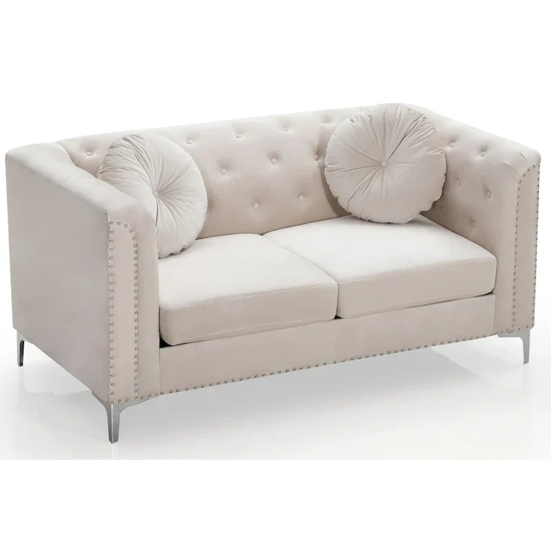 Velvet Button-Tufted Pompano Loveseat
