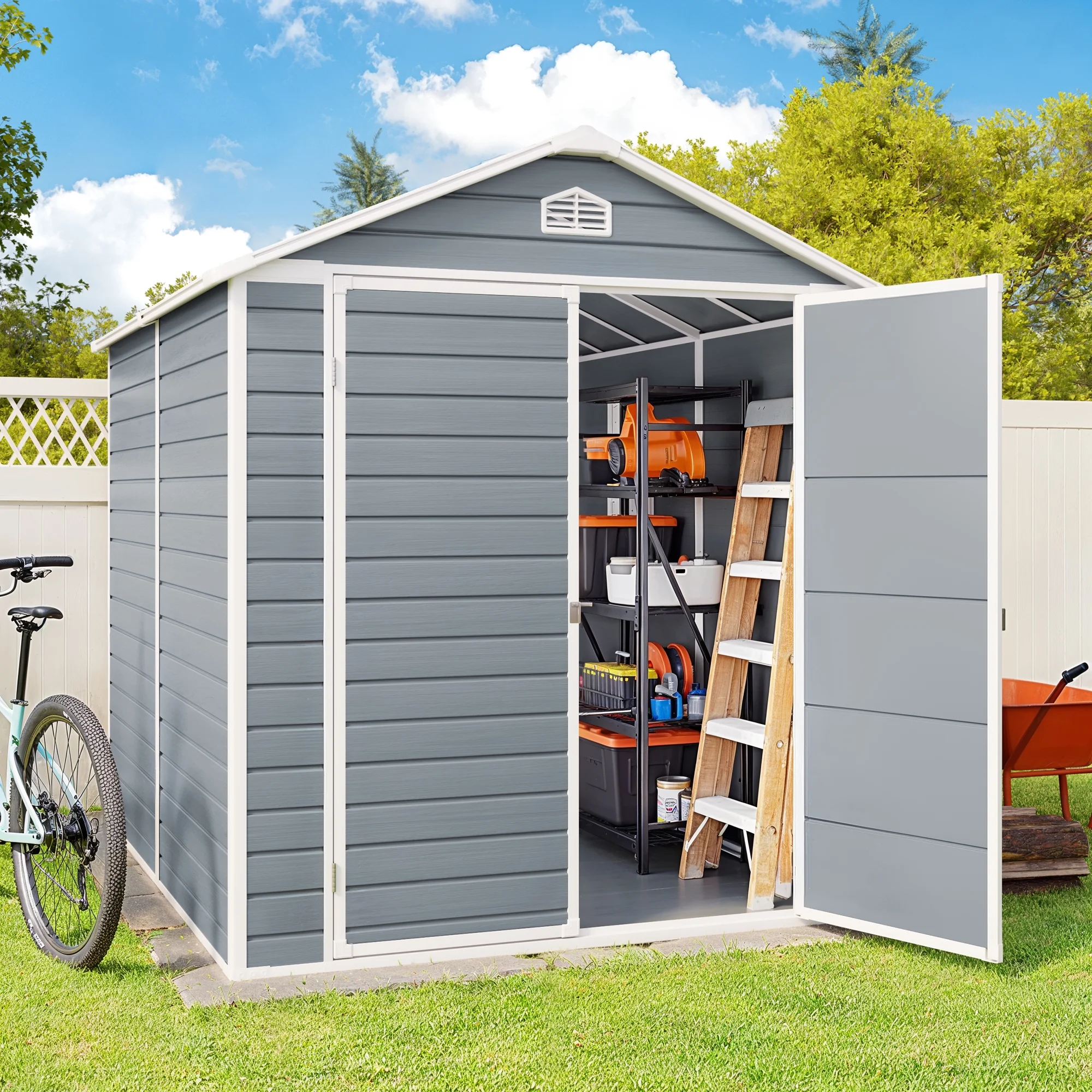 6x4 FT Resin Storage Shed, Lofka Plastic Outdoor Shed with Heavy Duty Floors, 135.6 cu ft, Colorfast, Side Window, Double Lockable Doors for Garden Backyard