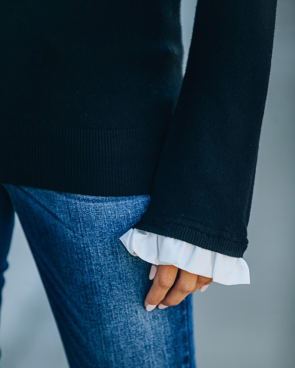 France Contrast Ruffle Sweater Top - Se7enfashion