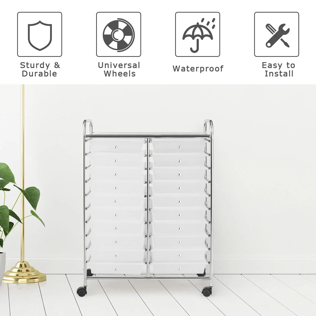 Costway 20 Drawer Rolling Storage Cart Tools Scrapbook Paper Office School Organizer Yellow - Image 43