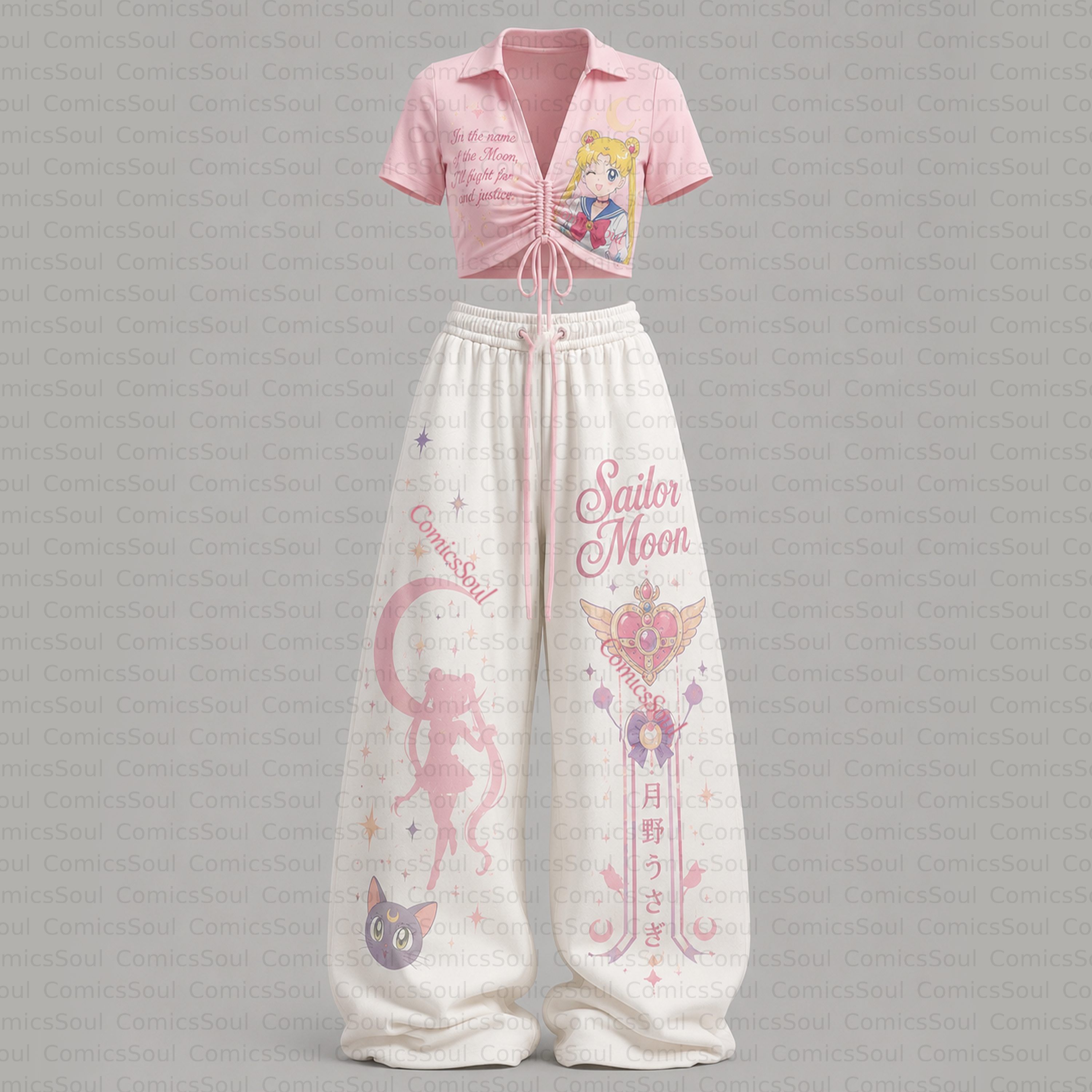 Sailor Moon Drawstring Short Sleeve Top & Long Pants Two-Piece Set